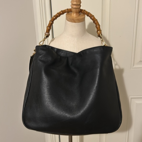 Gucci black leather bamboo handle large shoulder hand bag - Picture 2 of 13